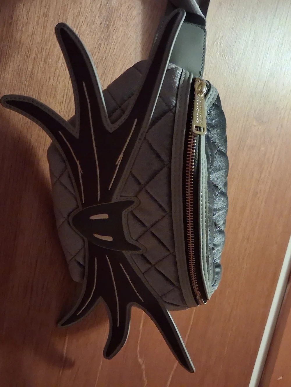 Loungefly Gray and Black Quilted Antler Crossbody Bag with Gold Zipper